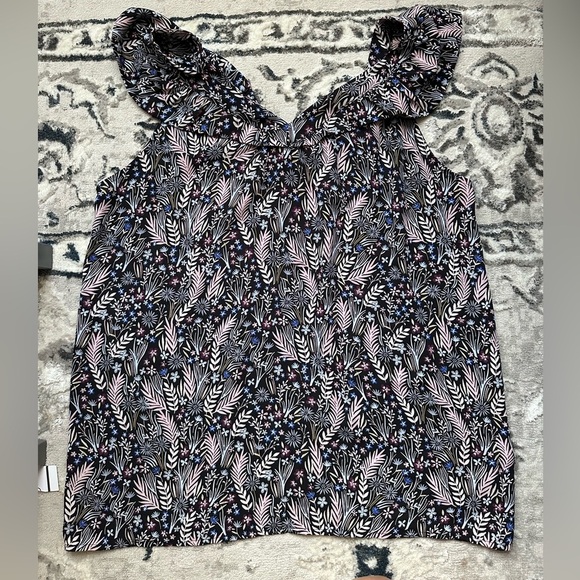 LOFT Black and Pink Leaf Print Blouse - Picture 4 of 4